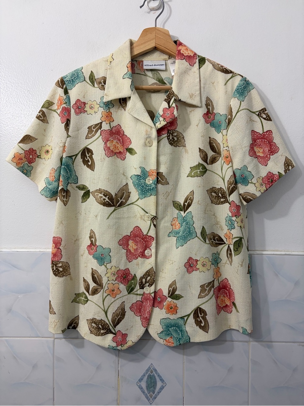 Vintage Alfred Dunner Button Up Floral Blouse 12 Cottage Grandma Whimsical 90s